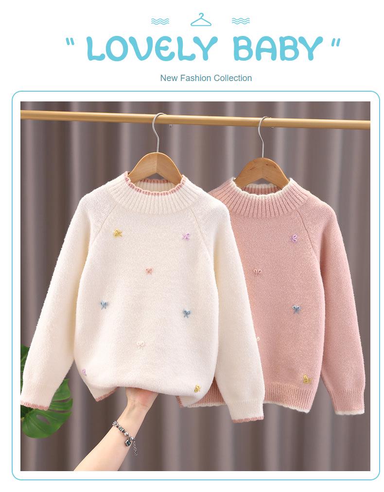 2025 Girls' Stylish Butterfly Knit Sweater - Warm Woolen Autumn/Winter Knitwear for Medium/Large Children