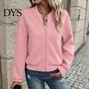 Comfortable Women Workwear Fall Winter Zip-Up Jacket, Solid Color Long Sleeve Casual Jacket Outwear, Round Neck Autumn Coat with Ribbed Collar