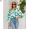 DX2018-8127 # - New Top Casual Print Bubble Shoulder Lantern Long Sleeve Shirt Women
