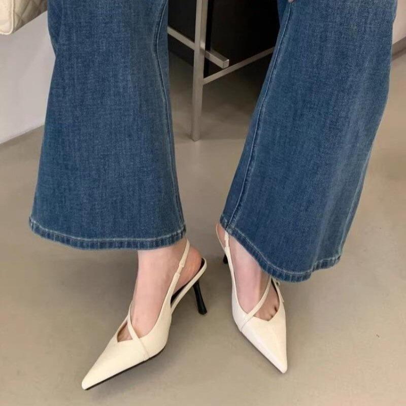 Neue schwarze Damen-Pumps mit spitzer Zehenpartie, Slingback-Riemen und gekreuzten Riemen – bequeme Abendschuhe mit Knöchelriemen und Schnalle (Modelljahr 2026)