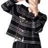 Autumn new imitation double-sided tweed crew neck cardigan striped cardigan women's knitted sweater celebrity coat