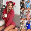 Cozy Women's Fluffy Faux Fleece Hooded Shorts Romper Pajamas Nightwear Set