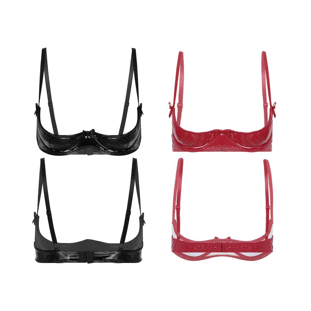 Women Glossy Leather Open Breast Cup Bra Tops Push Up Bras Bustier Corset Brassiere Lingerie Underwear Female Lingerie