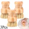 3Pcs Dish Brush Natural Dish Scrub Brush Wooden Cleaning Brush with Handle Kitchen Cleaning Tools for Washing Cast Iron Pan/Pot