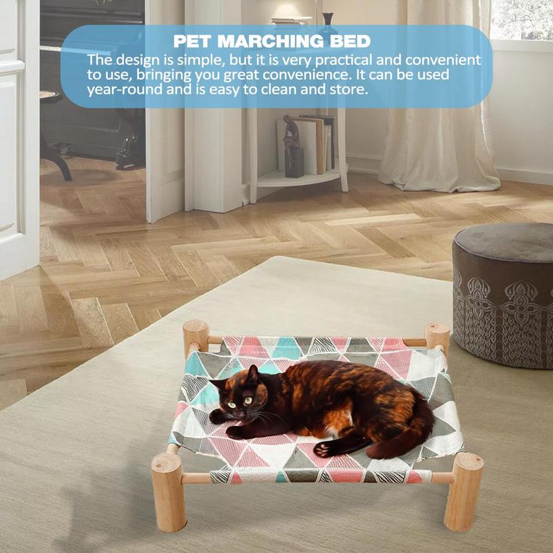 Pet Hammock Bed Freestanding Elevated Cat Dog Solid Wooden House For Sleeping Cooling In Summer Washable Detachable Pet Supplies