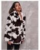 Women's Harajuku Style Black and White Cow Print Faux Rabbit Fur Coat - European and American Autumn/Winter Jacket