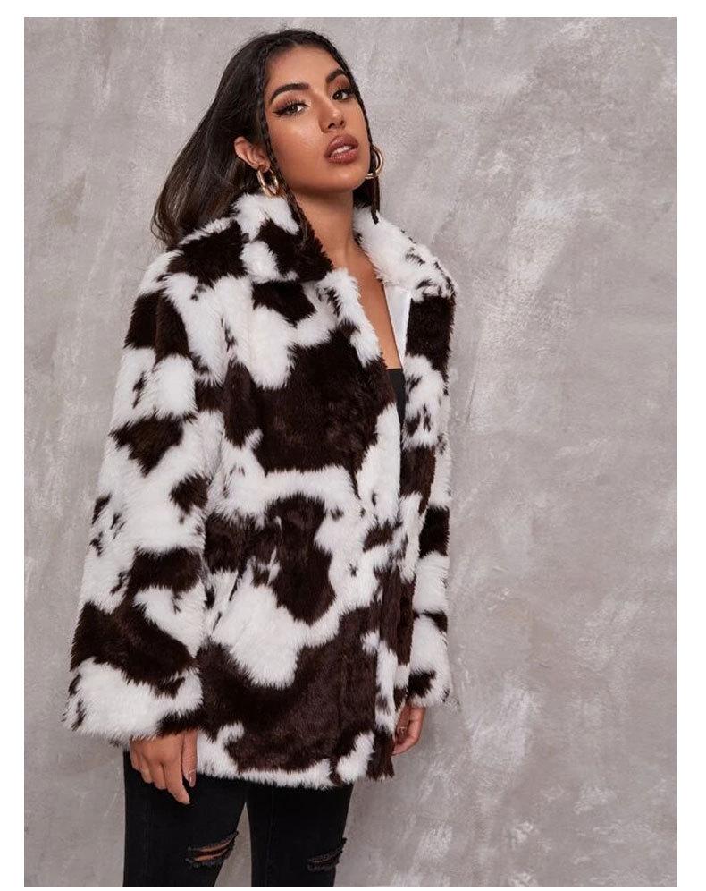 Women's Harajuku Style Black and White Cow Print Faux Rabbit Fur Coat - European and American Autumn/Winter Jacket