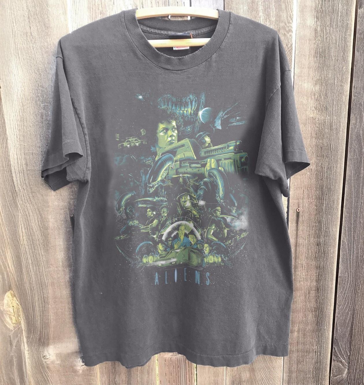HOT! Aliens Horror Movie Unisex T-Shirt Charcoal Heavy Cotton T-Shirt XL