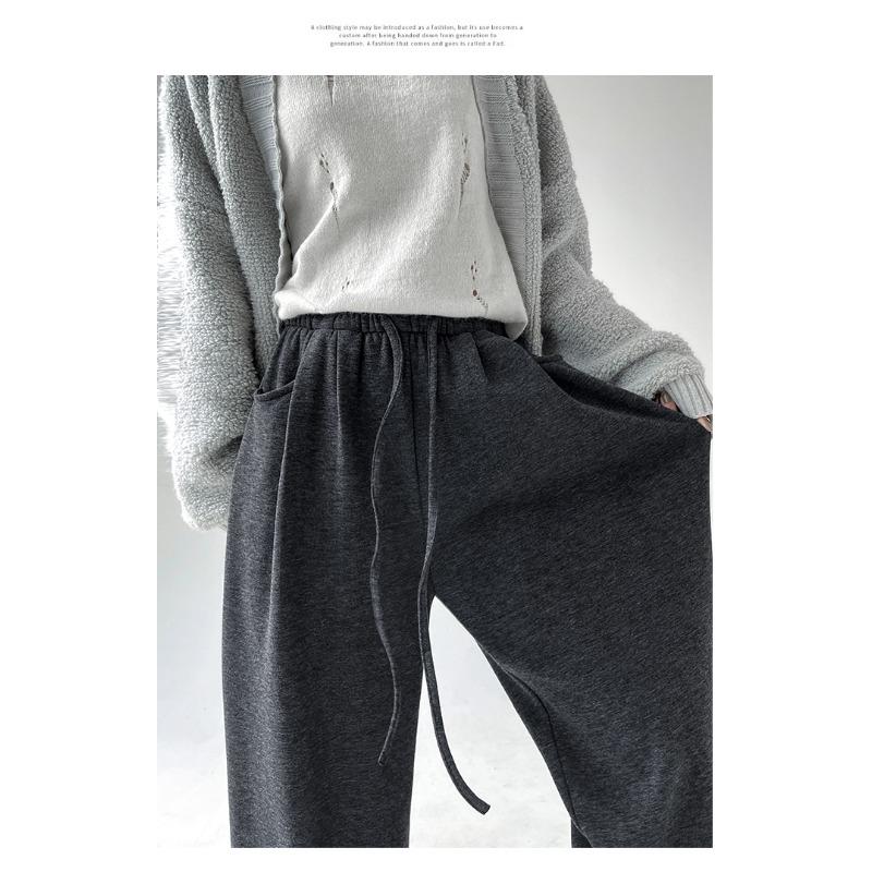 Real autumn and winter new glutinous rice pants women's high waist loose drape straight casual wide-leg pants thickened and velvet pants