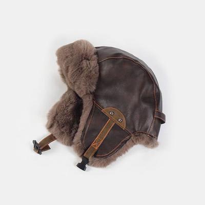 Retro czapka pilota męska i damska zimowa aksamitna skórzana PU ciepła outdoorowa do jazdy na rowerze chroniąca uszy przed zimnem czapka tide