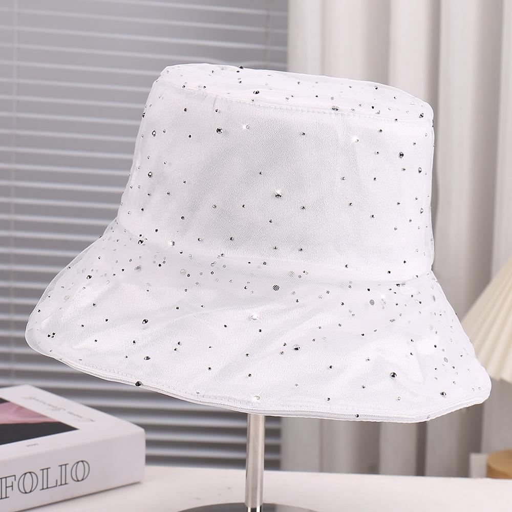 Rhinestone Decorated Solid Color Spring Summer Fisherman Hat Breathable Outdoor Basin Cap Fashionable Versatile Hat for Men Wome