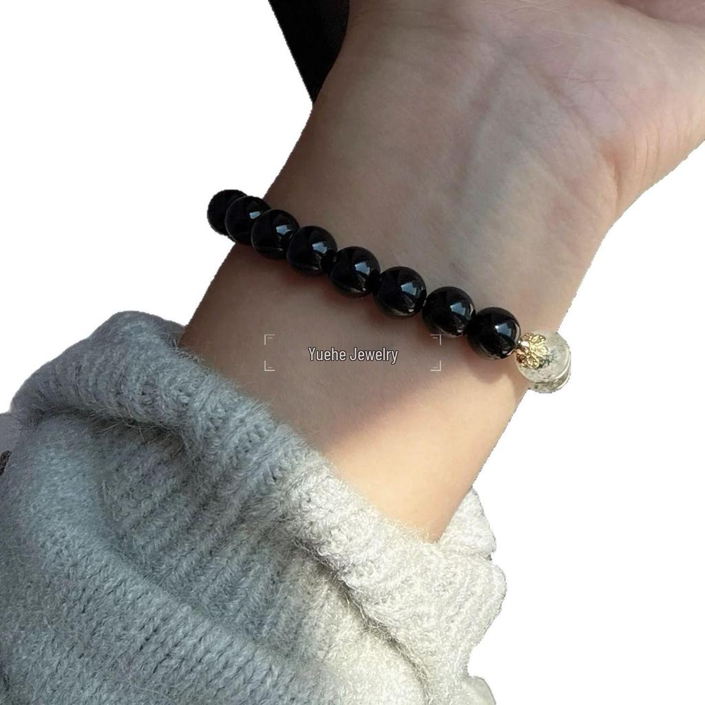 Tian Xiwei Style Green Phantom & White Pagoda Obsidian Bracelet for Women