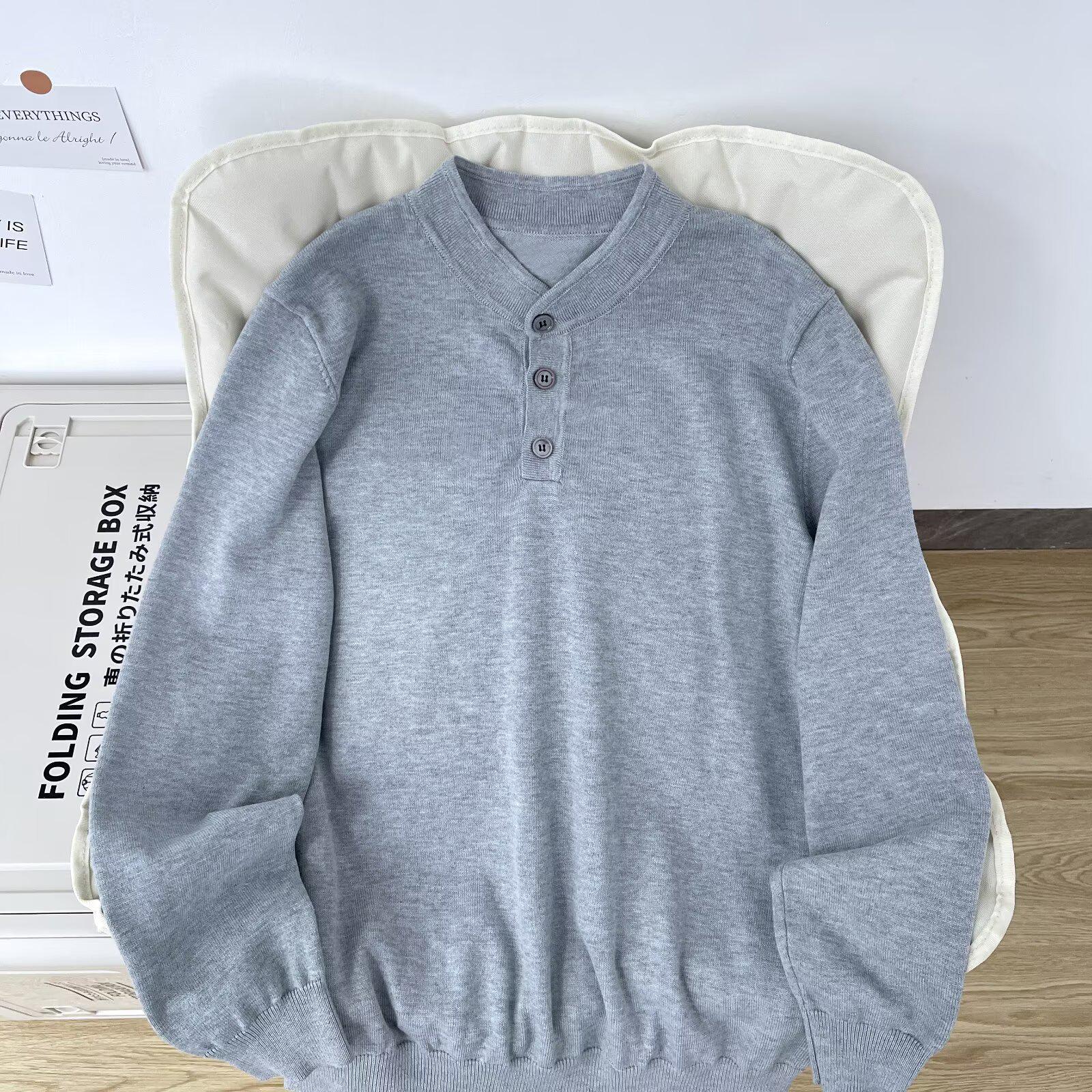 Men s Loose Knit Henley Sweater - Old Money Autumn/Winter Style XXL серый