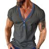 Summer Men's Short-sleeved Henry Shirt Casual V-neck T-shirt