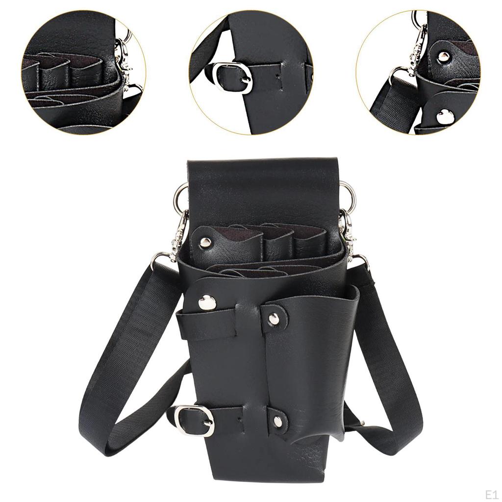 Hairdresser Scissors Bag Waist with Strap Lightweight PU Leather Multiple Compartments Versatile
