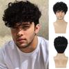 Men Short Curly Black Wigs Daily Cosplay Costume Synthetic Brown Hair With Bangs High Temperature Fiber