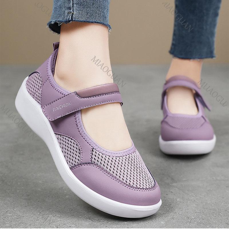 Fashion Shoes for Women Summer New Mesh Breathable Casual Flats Soft Sole Lightweight Flat Bottom Middle-aged Mom's Vulcanize Shoes