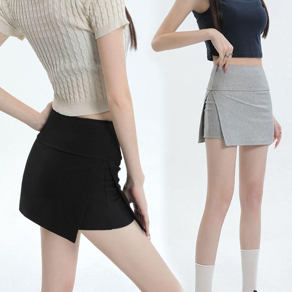 Side Slit Women's A-line Culottes Y2K Skirt with Safety Shorts Ins Mini Shorts Skirt  Spring Summer