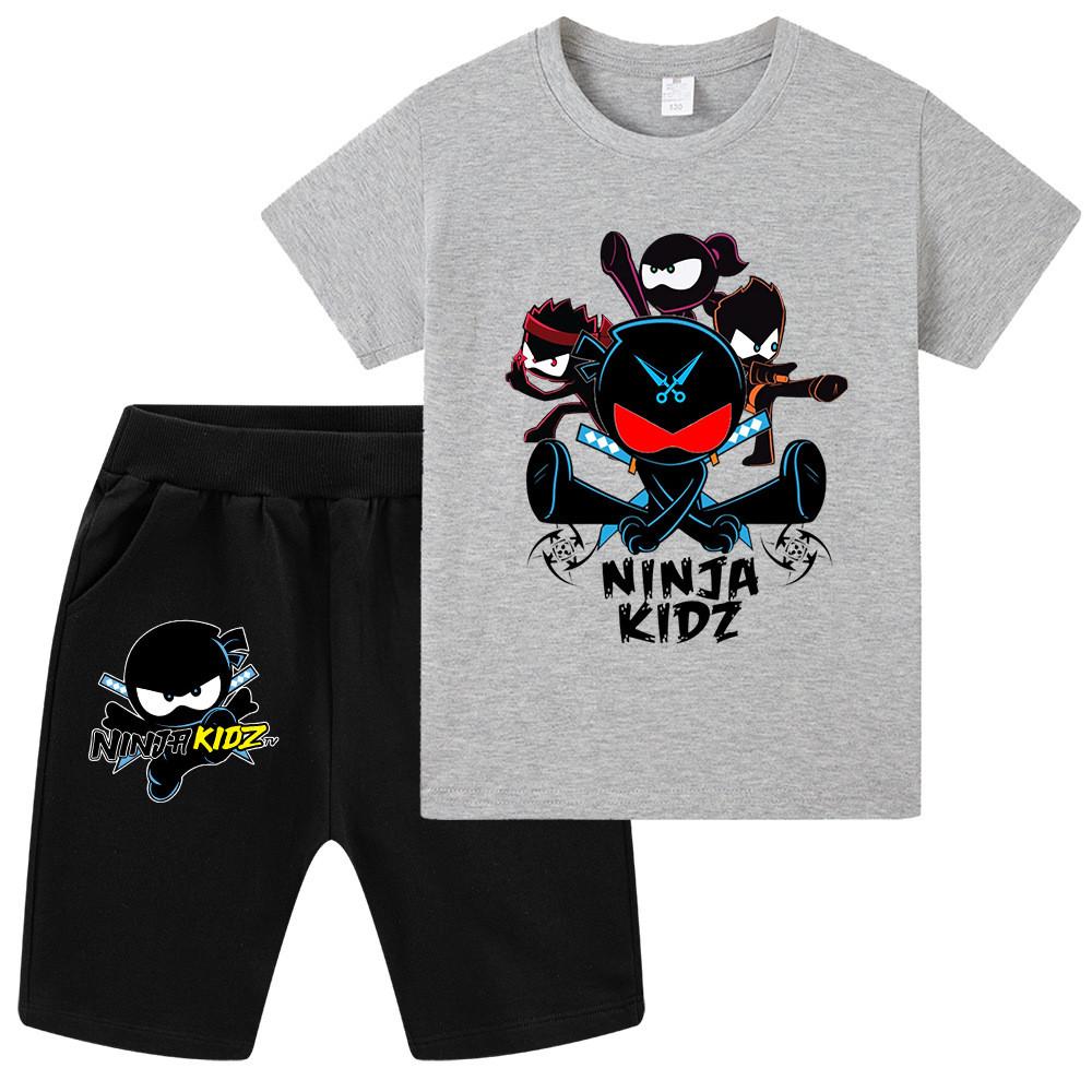 WA1170 Kids Girls Boys NINJA KIDZ Anime Print Short Sleeves Top Pants Sets