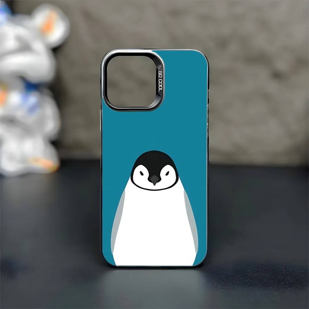 Penguin Phone Case For iPhone17,16,15,14,13,12,11 Plus,Pro Max Black Matte Shockproof Cover