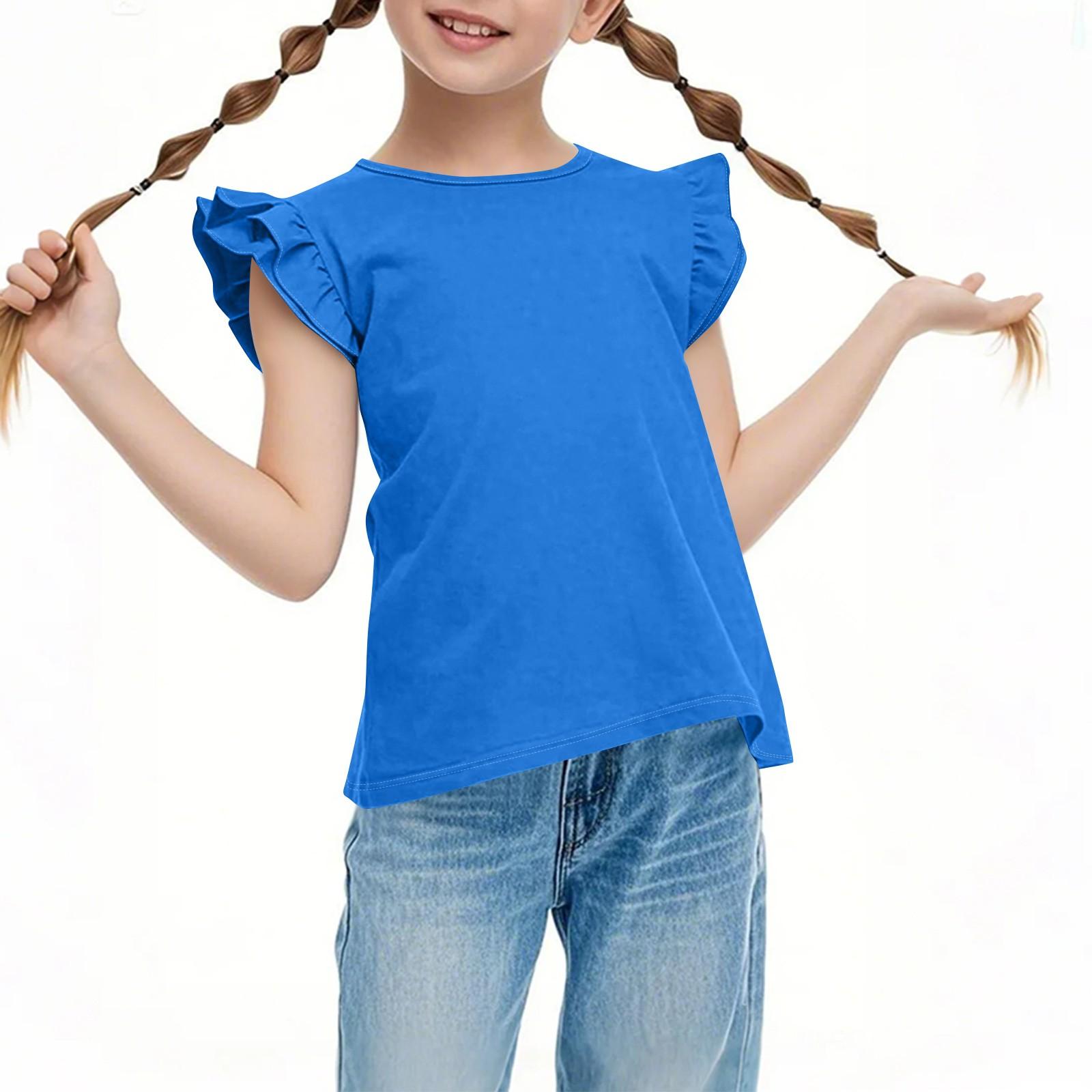 Children s Casual Short Sleeve Pleats Cute Round Neck Color Top 140