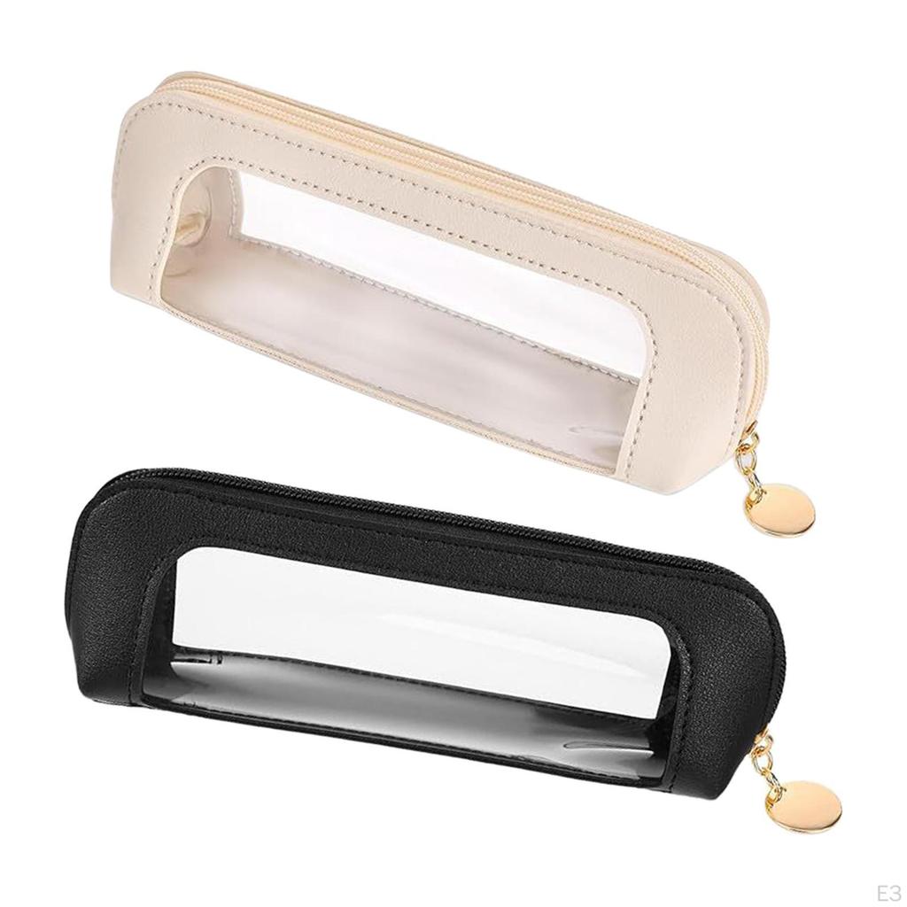 Makeup Carry Bag Zippered PU Leather for Women Clear Home Office Travel Accessories Organizer