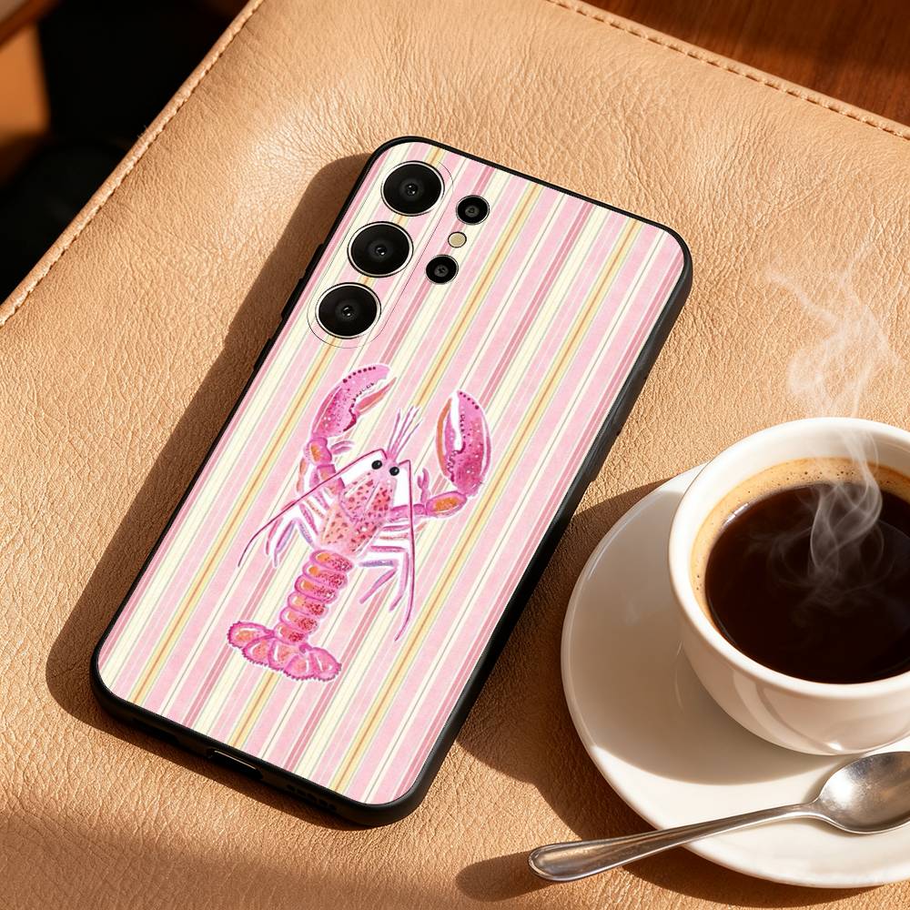 1PC Illustration of a Lobster Phone Case For Samsung S26,S25,24,23,22,30,21,10,9,Ultra,Plus,Lite,FE Soft Black Case