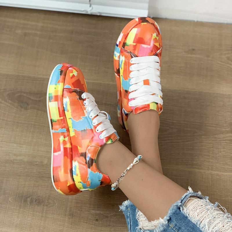 Sportschuhe mit Graffiti-Print für Damen, modische Plateau-Sneaker mit Schnürung und niedrigem Oberteil, lässige Skateschuhe