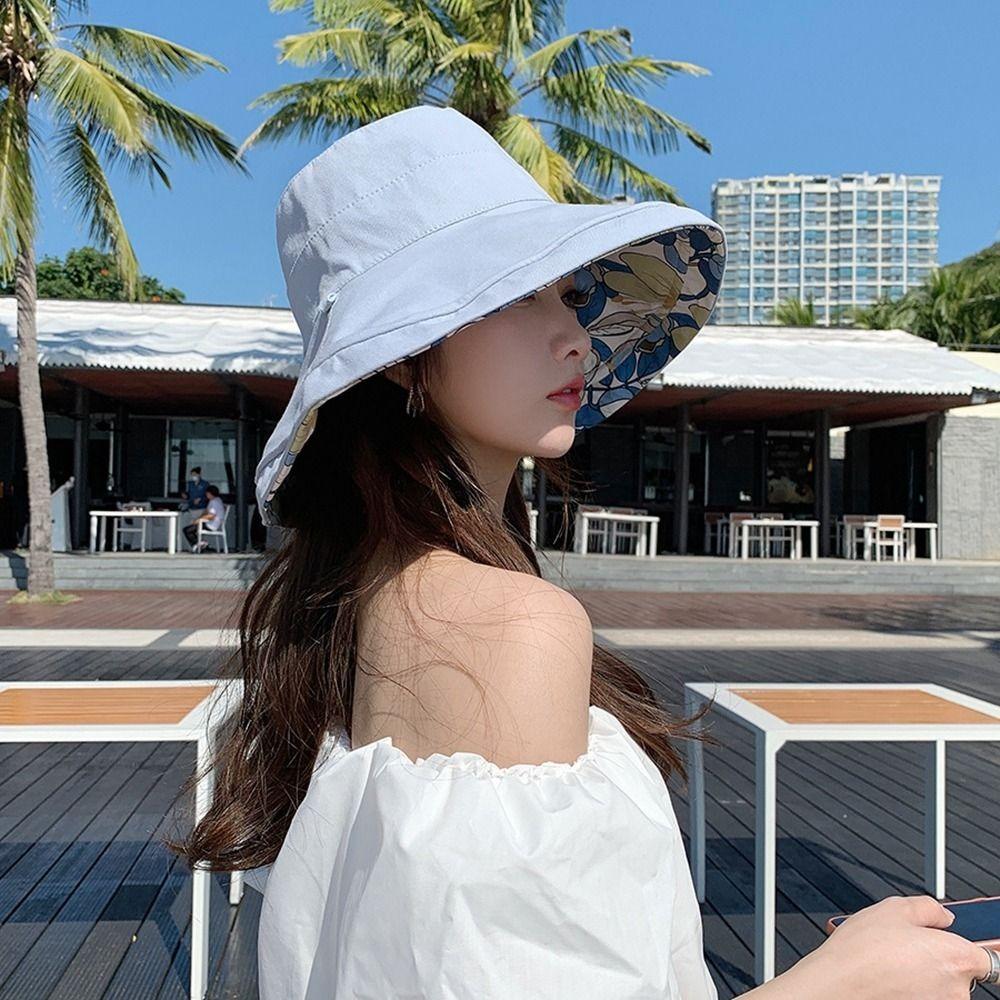 Double-Sided Women Fisherman Hat Flower Print Sunscreen Visor Cap Portable Summer Sun Hat  Travel