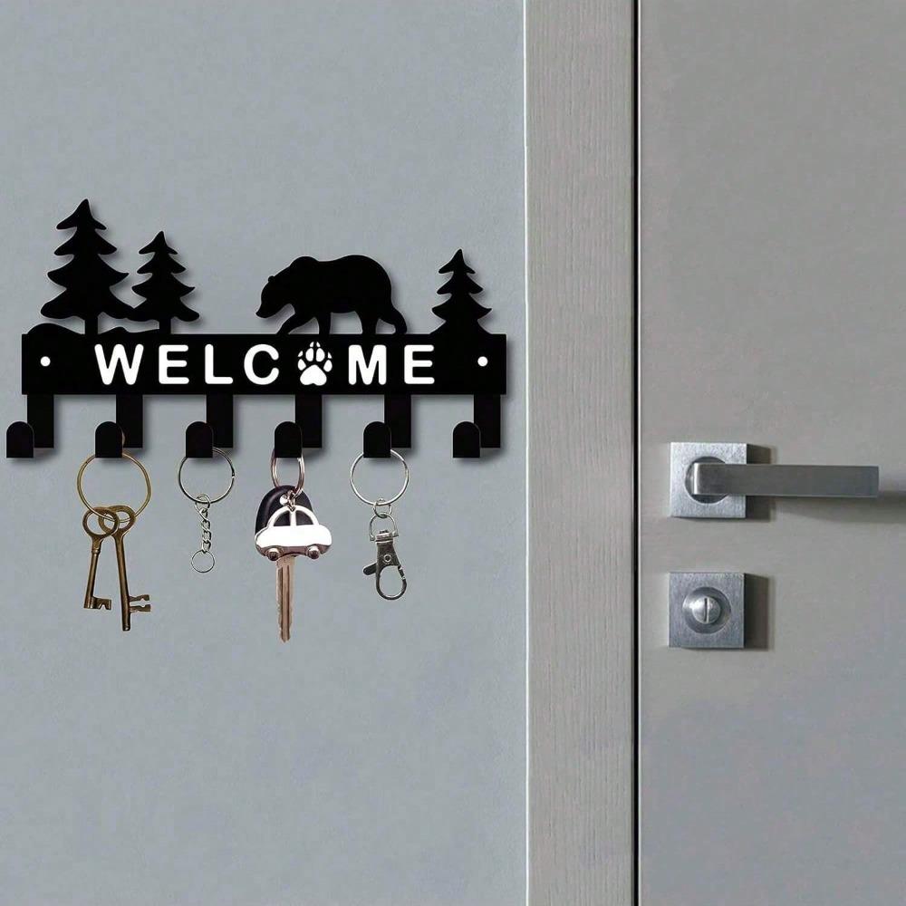 Metal Key Holder Wall Mounted Bear Design with 6 Hooks for Entryway Storage Home Decor Gift