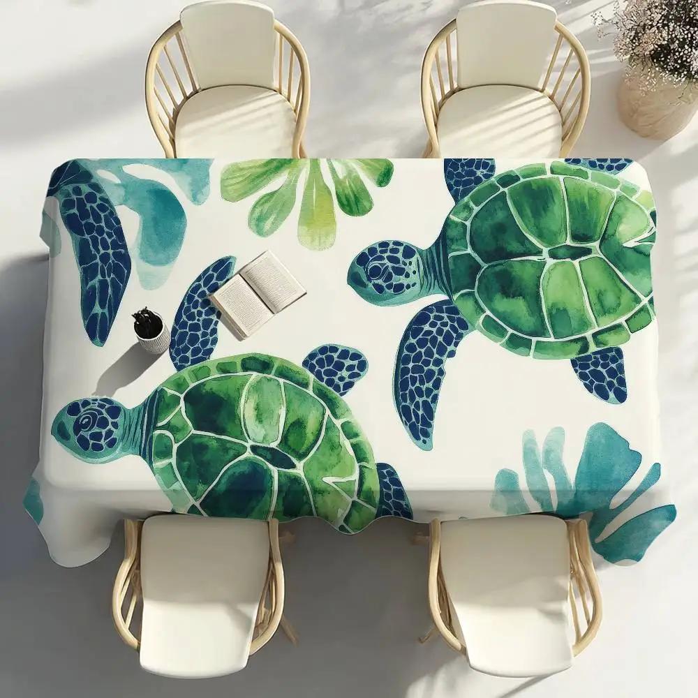 Tropical Blue Turtle Pattern Table Cloth Party Decor Dining Room Home Kitchen Patios Waterproof Stain-Proof Table Cloth