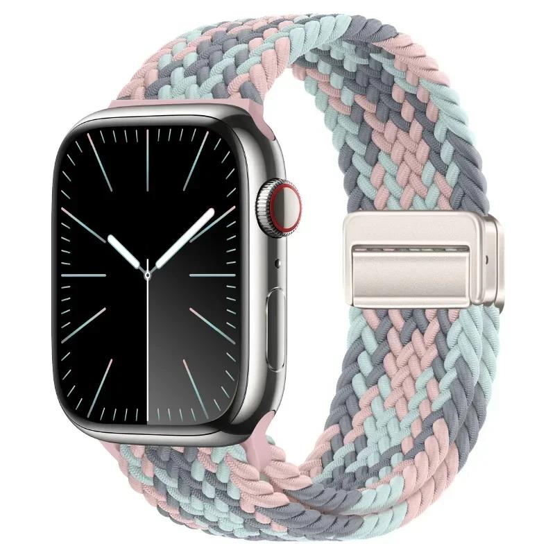Nylon Band For Apple Watch Strap 44mm 40mm 45mm 46mm 49mm 41mm 38 Magnetic Braided Bracelet iWatch Series Se 7 6 8 9 10 Ultra 2