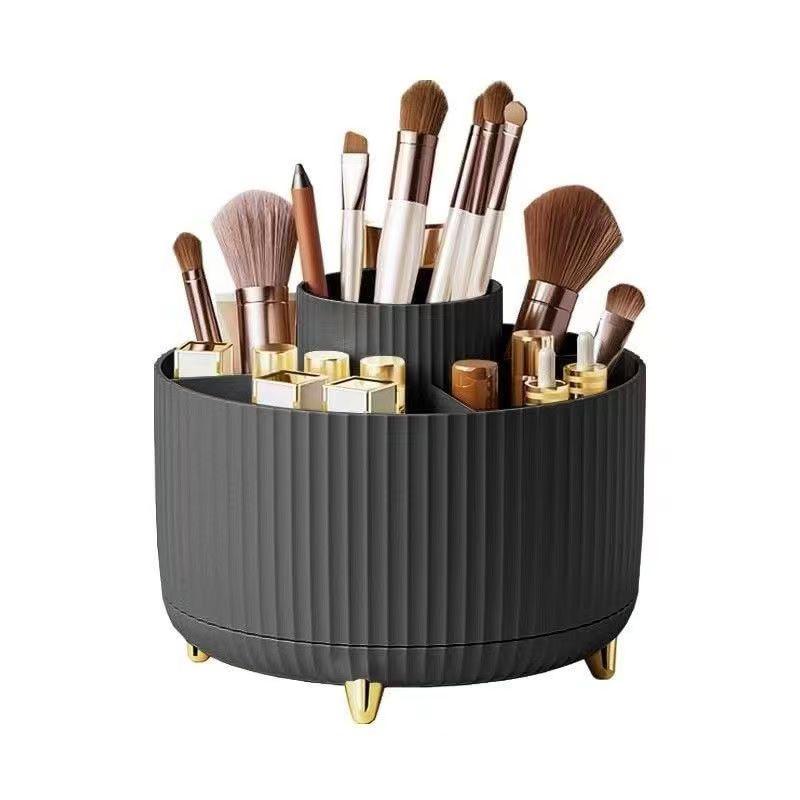 Multifunctional Rotating Pen Holder & Cosmetic Storage Box - Light Luxury Round Organizer for Makeup Brushes & Desktop Essentials, Large Capacity.