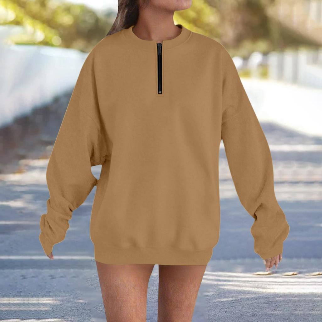 Women's Fashionable, Casual, Comfortable, Round Neck, Zipper, Long Sleeve, Warm Sweatshirt