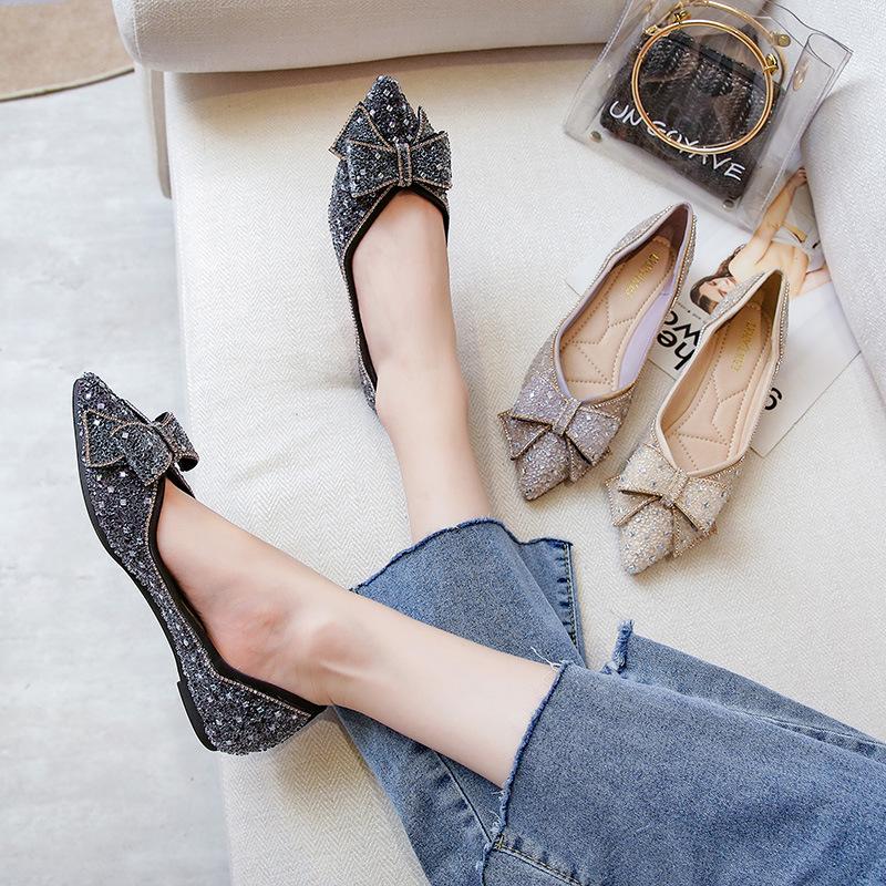 Fashion Luxury pointed single shoe women's 2024 new shallow mouthed versatile soft sole French flat shoes large women's shoes 41-43