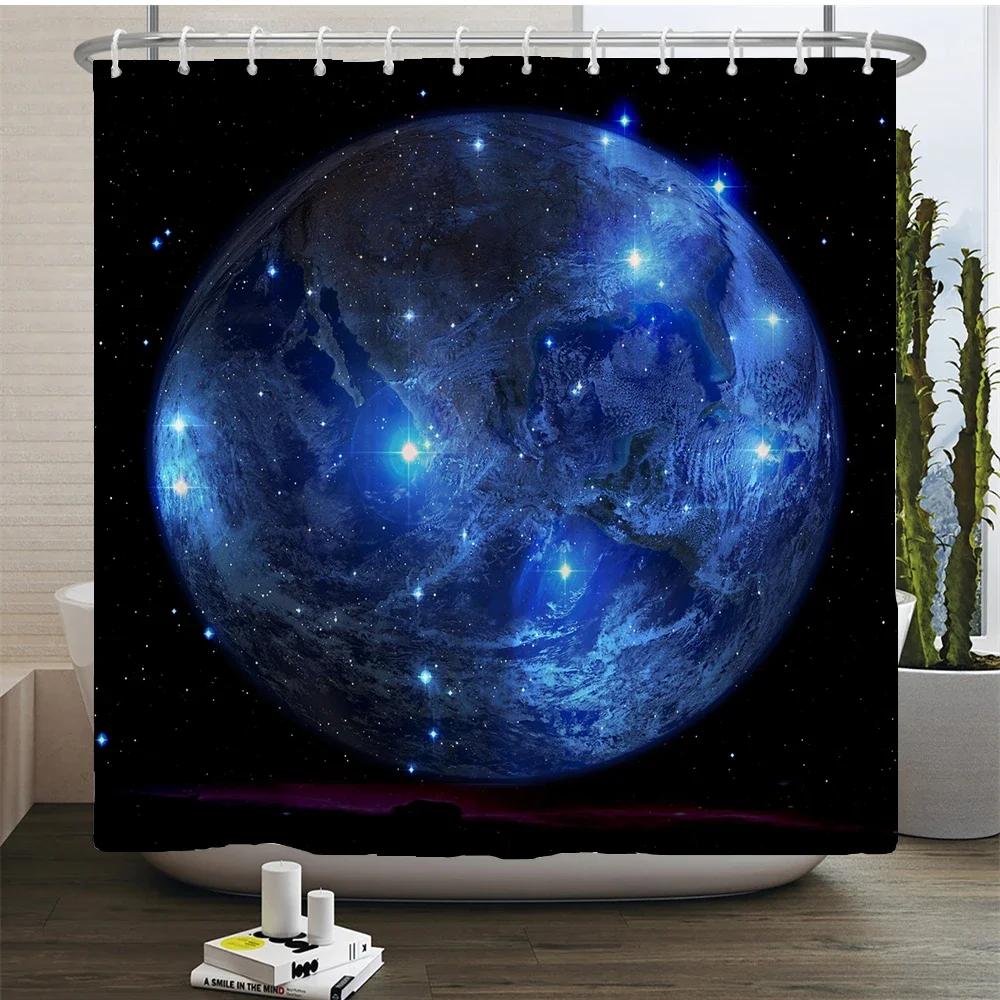 Full Moon Starry Sky Shower Curtain Midnight View Dreamy Mystic Bathroom Curtains Waterproof Fabric Home Decor Curtain With Hook