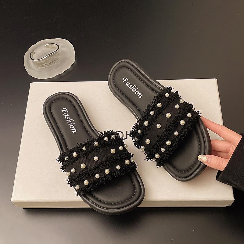 Flat-bottomed beach sandals new slippers women's summer wear rhinestones fashion