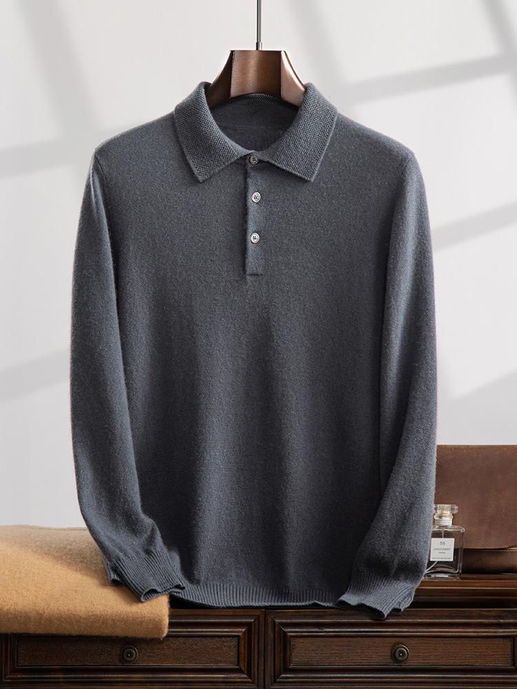 Men's Polo Collar Cashmere Knit Shirt - Autumn/Winter Business Sweater
