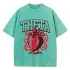 Fashion Women Washed T-Shirts Theta Strawberry Printed Tee Shirts Cotton Distressed Oversize Crewneck Tees Street Clothes