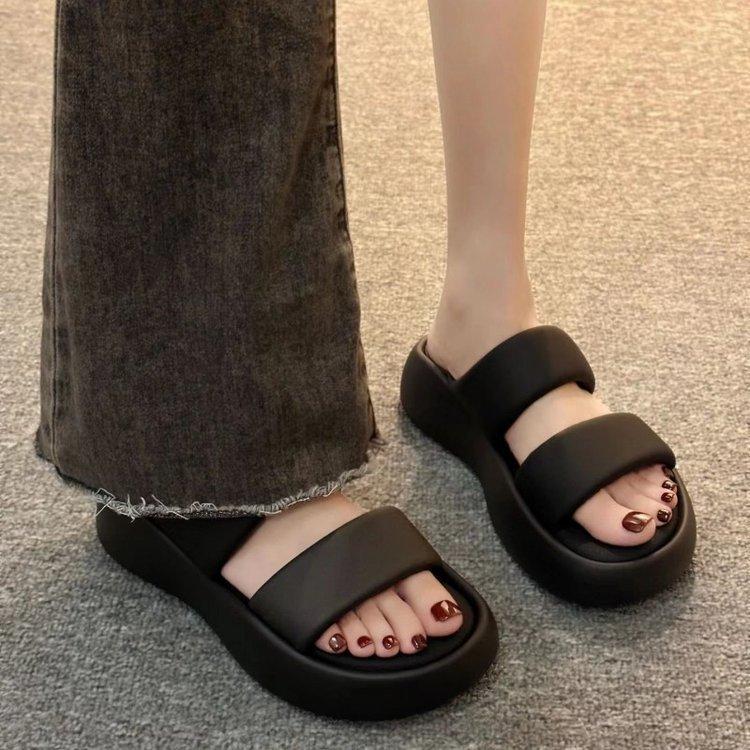 Thick-soled Soft Leather Slippers, Wear Summer New High-end One-word Casual Sandals