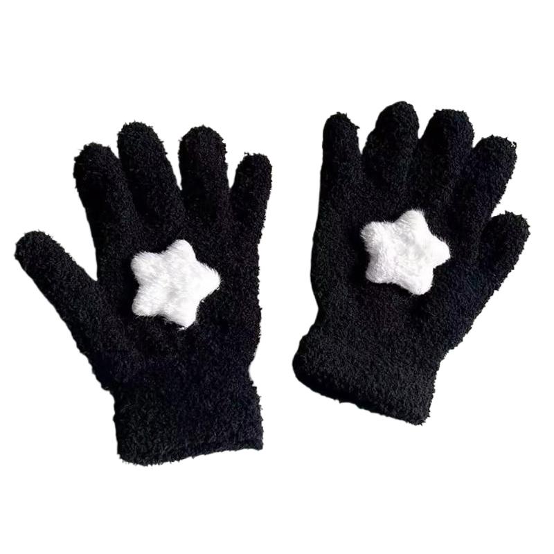 Women Coral Velvet Gloves Outdoor Warmer Soft Cartoon Star Cute Plush Cycling Solid Winter