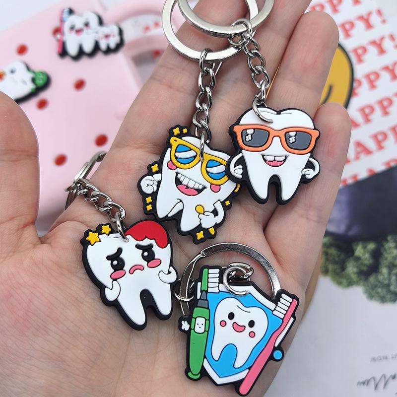 10Pcs Cartoon Dental Tooth Shape Model Simulation Keychain Keyring Dental Clinic Gift Kids Pendant