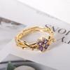 Cute Romantic Purple Four Leaf Zircon Flower Adjustable Rings for Women New Charm Gold Stainless Steel Finger Jewelry Gift