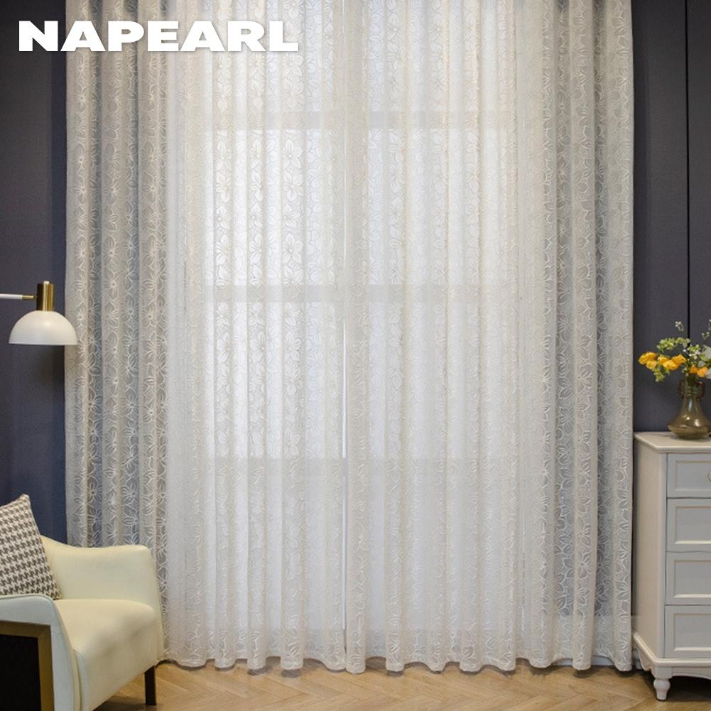 1PC NAPEARL Cherry Blossom Pattern Jacquard White Tulle Translucent Sheer Curtain for Living Room Bedroom Balcony Window Home Decor