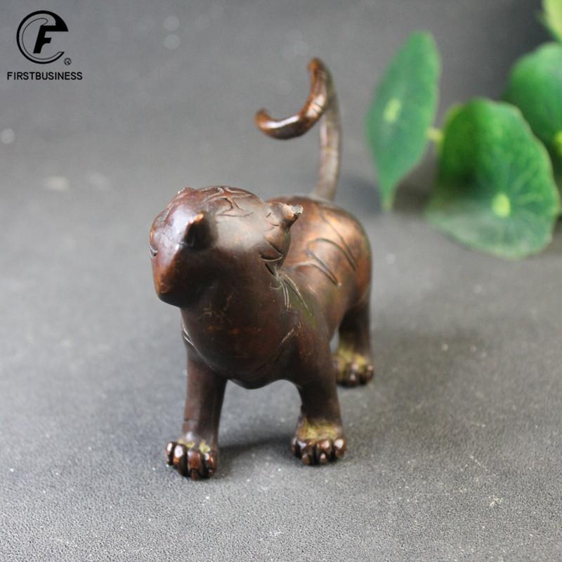 Antique Copper cat King Statue Lucky Desk Ornaments Animal Figurines BIG Tea Pets Home Feng Shui Decoration Accessories