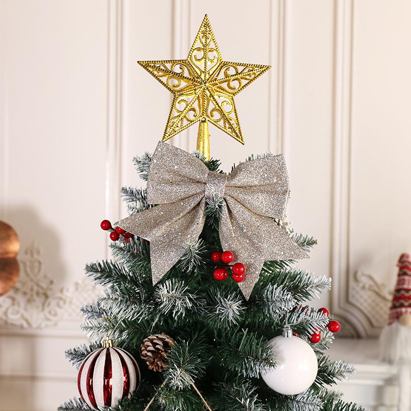 Christmas Decoration Bow Glitter Large Bow Ornament Xmas Tree Festive Holiday Hanging Decor Sparkling Gift Accessory Ornaments