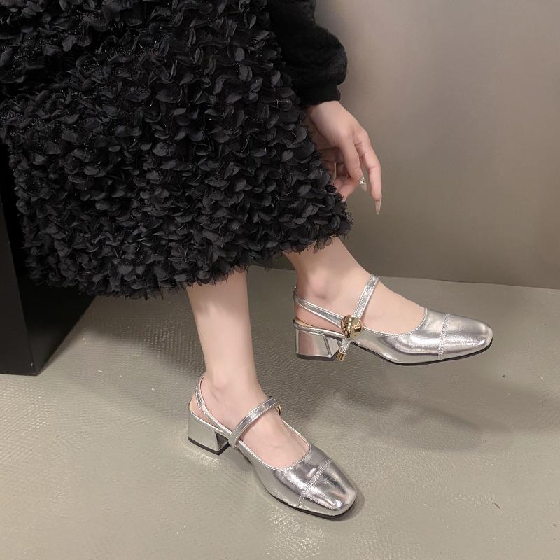 Fashion Summer Mary Jane Sandals Women's Thick Heel Shoes One Button Baotou Single Shoe Elegant Comfortable Ladies Sandals Zapatos Mujer