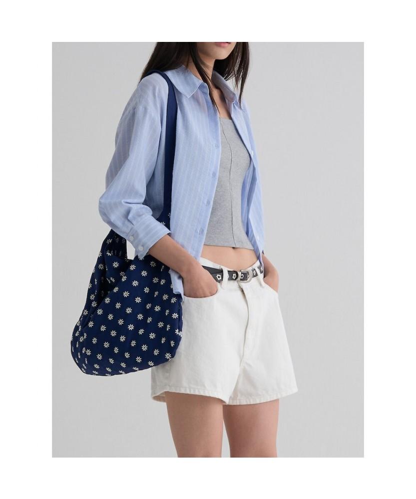 8SECONDS Striped Collared Neck Shirt Blouse Sky Blue
