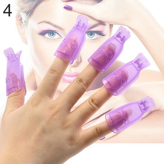 10x Bowknot Plastic Nail Art Soak Off Clip Cap UV Gel Polish Remover Wrap Tool