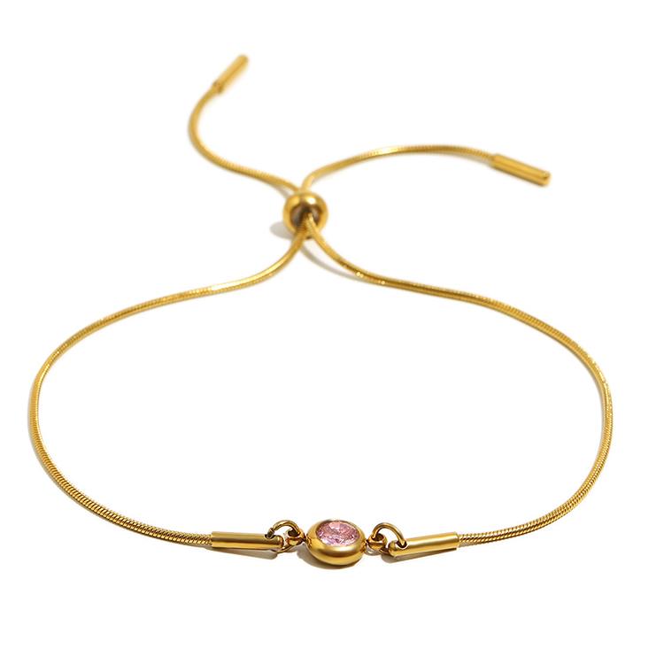 Hot Selling Fashion Design Bracelets Stainless Steel Snake Chain 18K Gold Plated Birth Stone Zircon Jewelry Adjustable Bracelet